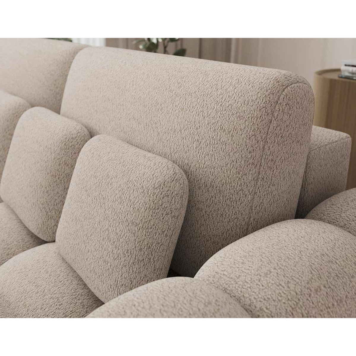 Dorian - Canapé droit 3 places bubble convertible avec coffre en tissu bouclette - Beige