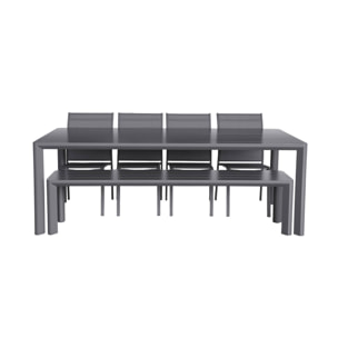 Table de jardin aluminium + 4 assises + 1 banc SACRAMENTO + MADISON + BUFFALO