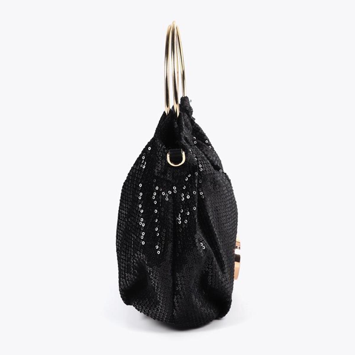 Borsetta in tessuto di paillettes con manico circolare