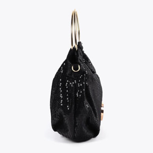 Borsetta in tessuto di paillettes con manico circolare