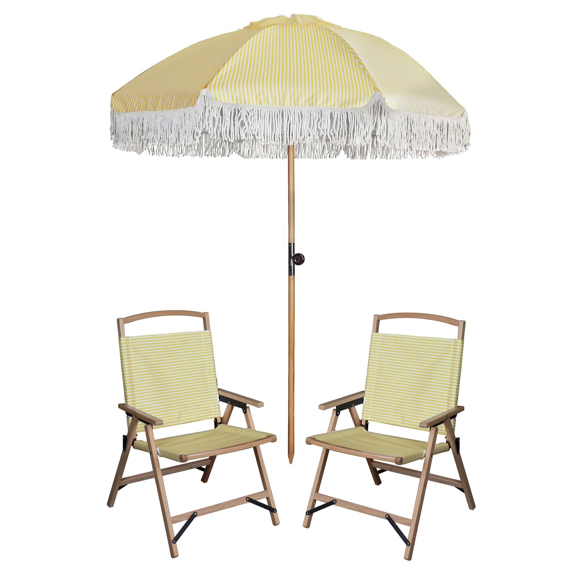 Lot de 2 chaises de plage jaunes et parasol assorti PLAYA