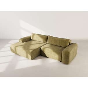 Rebecca - canapé d'angle gauche 4 places convertible avec coffre en velours texturé - Vert Olive
