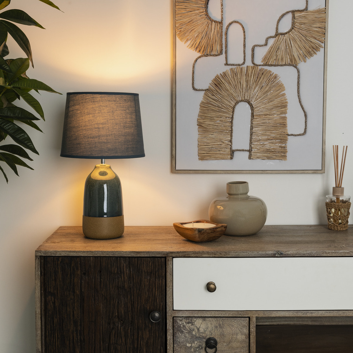 Lampe "Pietra" bleu et terre cuite - céramique H43 cm