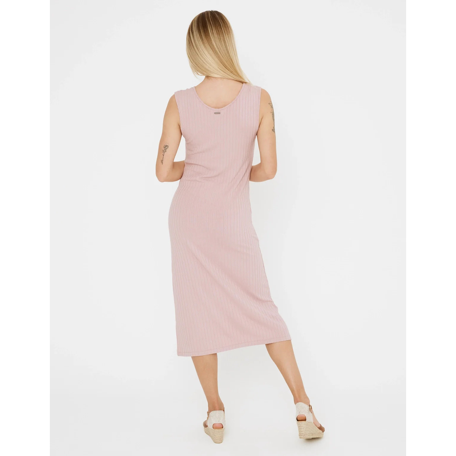 Vestido Midi Largo Cuello Redondo Rosa - Desita