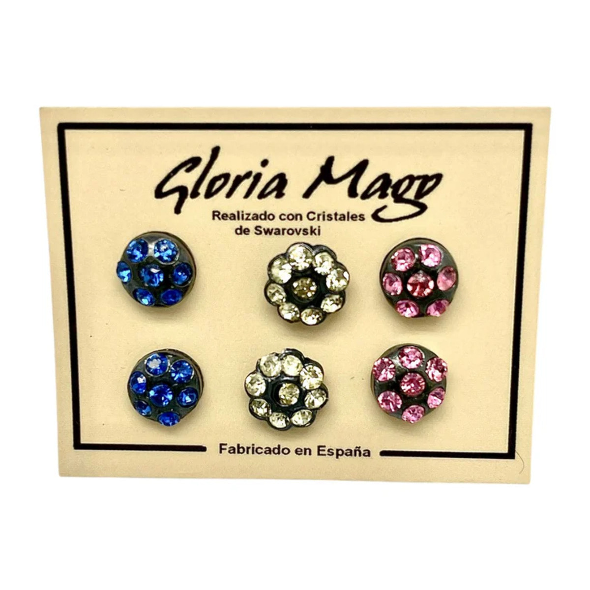 Pack 3 pares pendientes surtido2 botón multicristal SW plata 10µ en negro.