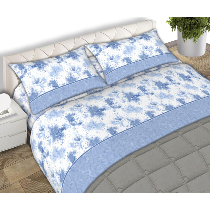 Completo Lenzuola 100% Cotone Disegno Stain Azzurro CN