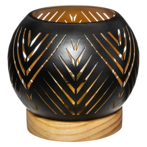 Photophore boule LED - métal & bois - noir D15 cm