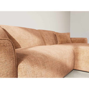 Lison - Canapé d'angle droit 4 places en velours texturé - Terracotta