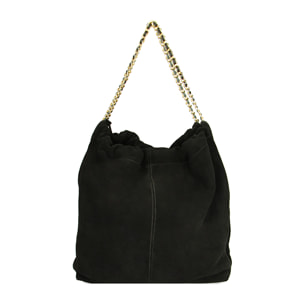 Borsa a spalla nera in camoscio