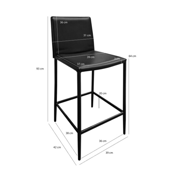 Chaise de bar avec dossier en simili & piétement en métal - SANDY