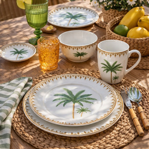 Lot de 6 bols 45cl en porcelaine à motif palmier ATLAS