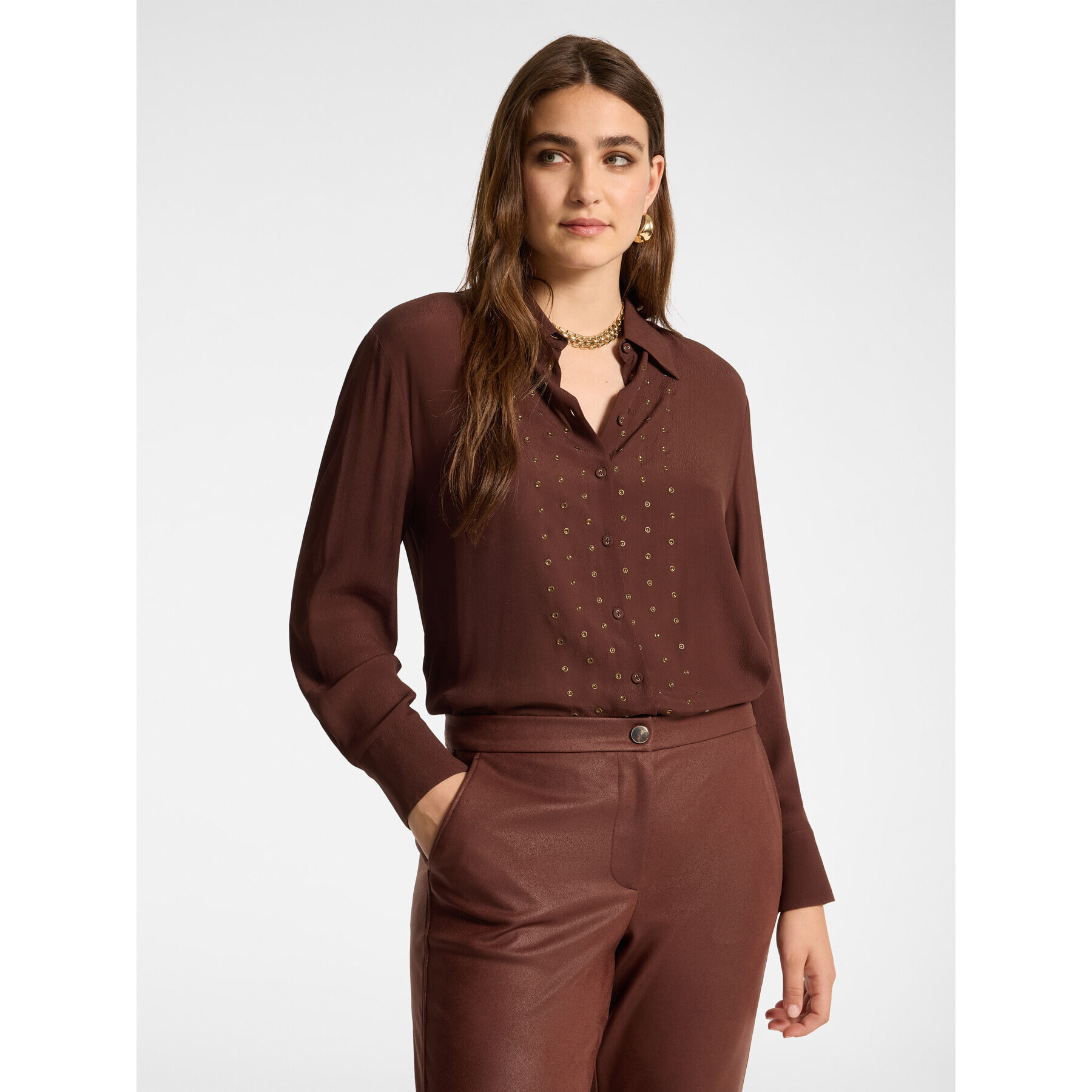 Elena Mirò - Camicia in viscosa con strass - Marrone