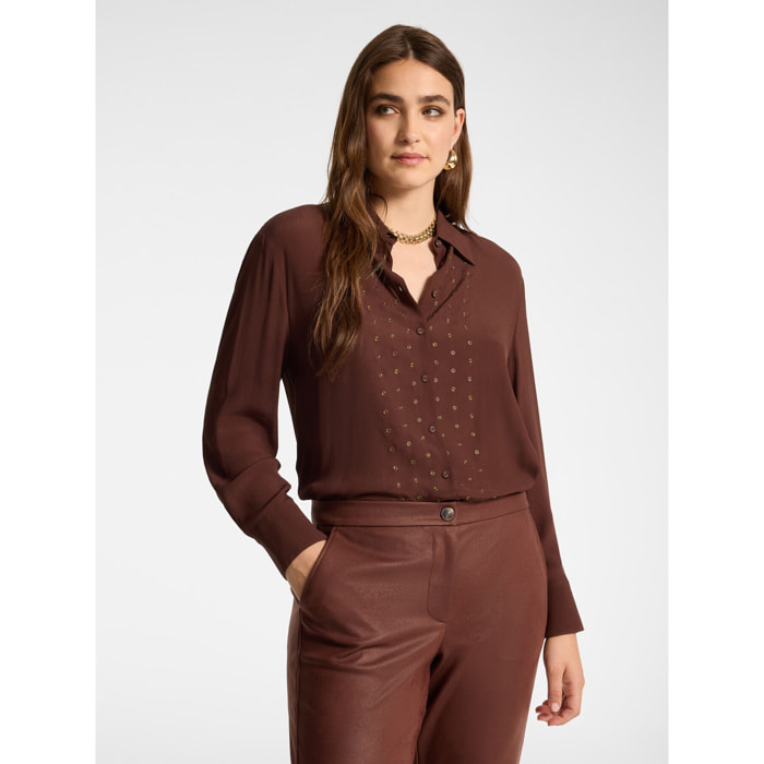 Elena Mirò - Camicia in viscosa con strass - Marrone