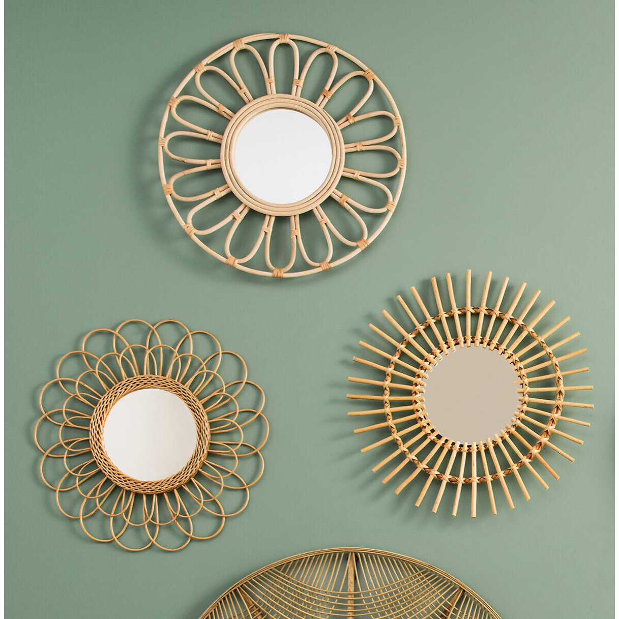 Miroir "Rosace" - rotin D56 cm