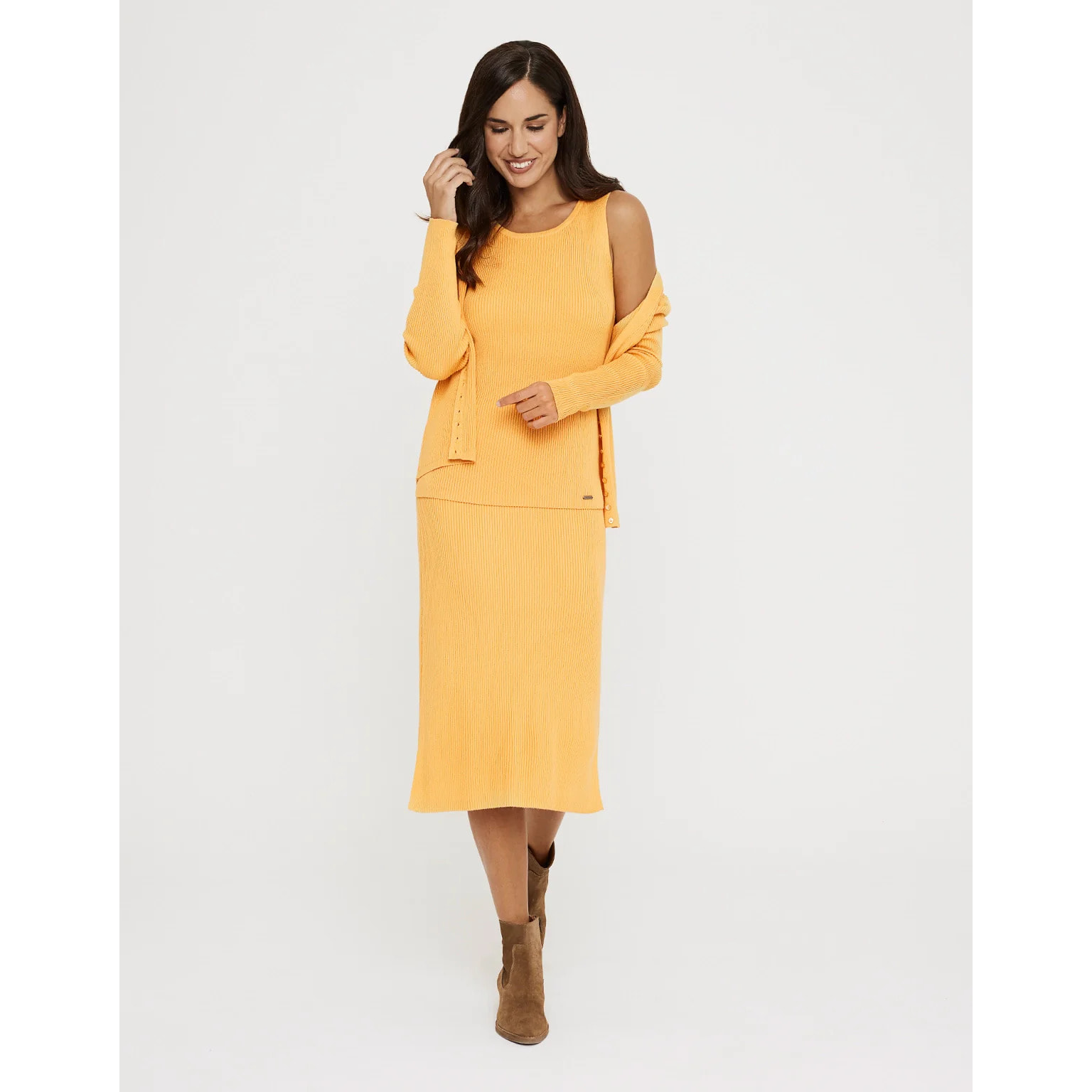 Falda Midi Botones Mostaza - Erepit