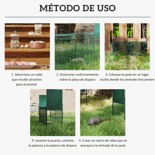 Trampa para Animales Vivos 60x18x20 cm Jaula Trampa para Gatos con 2 Puertas Asa y Marco de Acero para Conejos Ardillas Hurones Verde