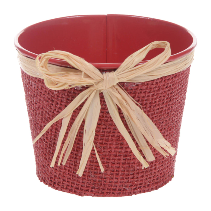 Cachepot Con Juta. Diametro 10 Cm - Pezzi 6 - 10X8,5X10cm - Colore: Rosso - Bianchi Dino - Espositori E Vasi Metallo