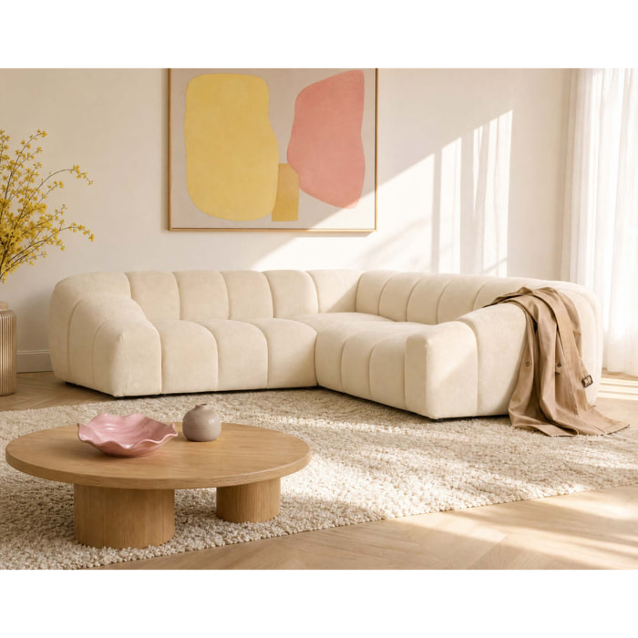 Ava - Canapé d'angle L 5 places en velours texturé - Beige