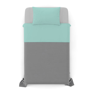 COMPLETO LETTO NATURAL COLOUR MADE IN ITALY COTONE-VERDE ACQUA/GRIGIO CHIARO PIAZZA E MEZZA