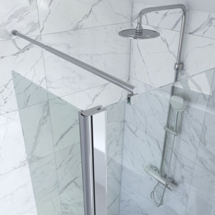 Paroi de Douche et Volet Pivotant 90+40x200 cm - Verre Transparent - Barre de Fixation Chrome