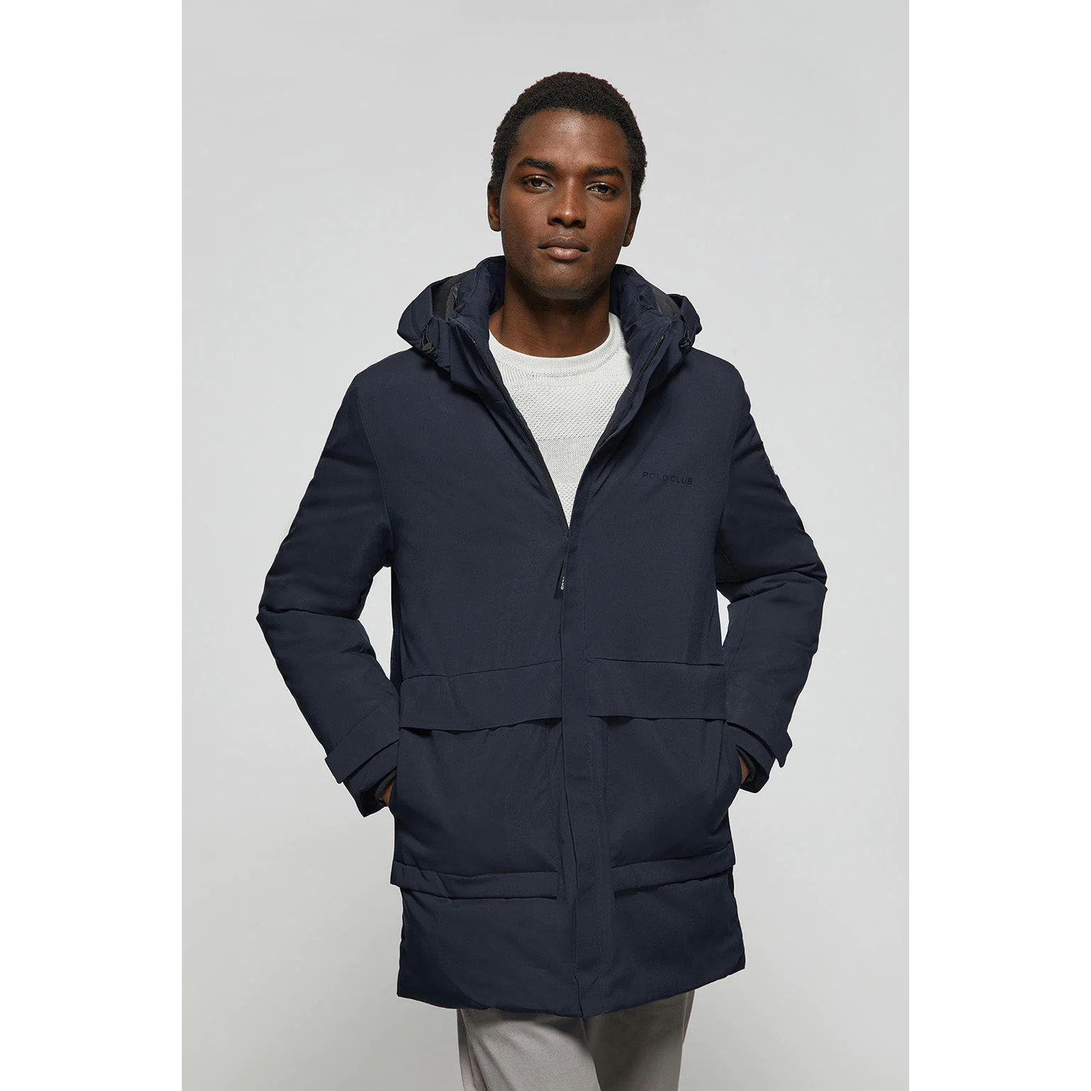 Parka tecnico blu marino con cappuccio e particolari Polo Club