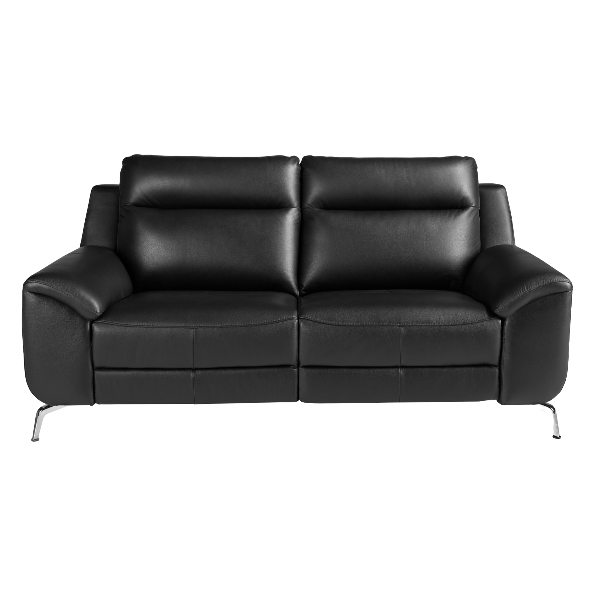 Sofá relax de 2 plazas tapizado en piel de origen vacuno en negro patas de acero inoxidable cromado 2 sistemas de relax eléctrico 192x93x92cm