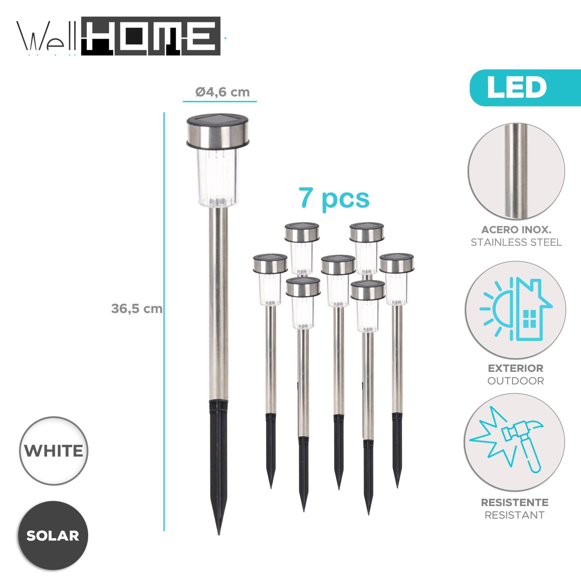 Well Home Juego de 7 luces solares Ø4,6cm en acero inoxidable