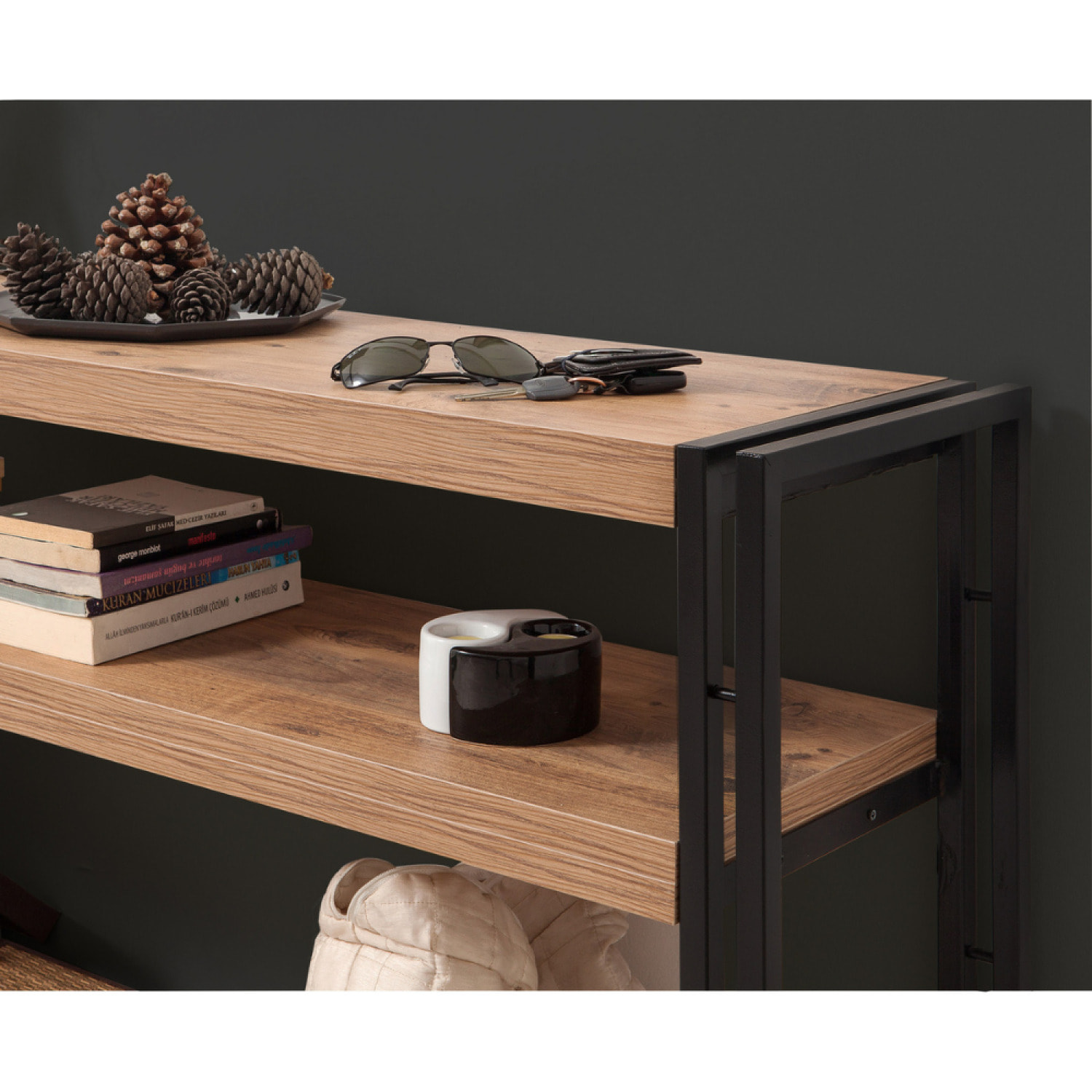 LEWA - Console style industriel - bois et noir - 140 cm
