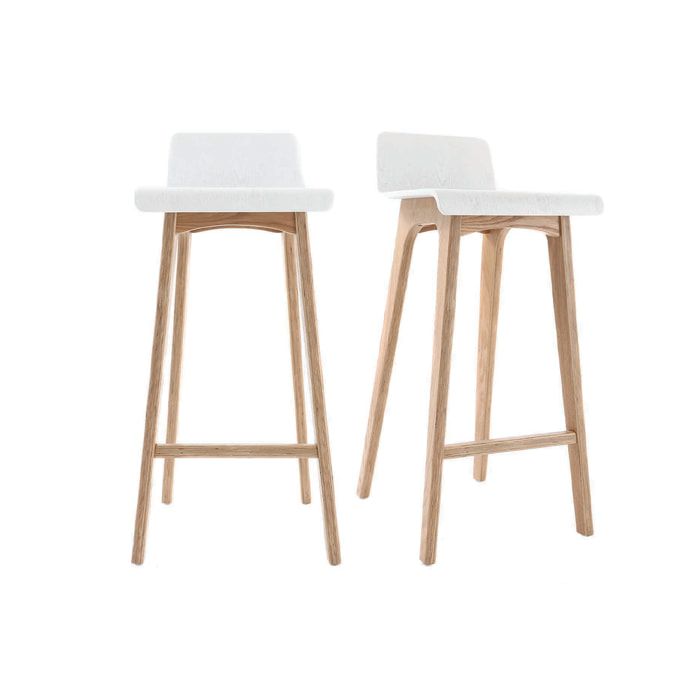 Tabourets de bar scandinaves blancs et bois clair H75 cm (lot de 2) BALTIK