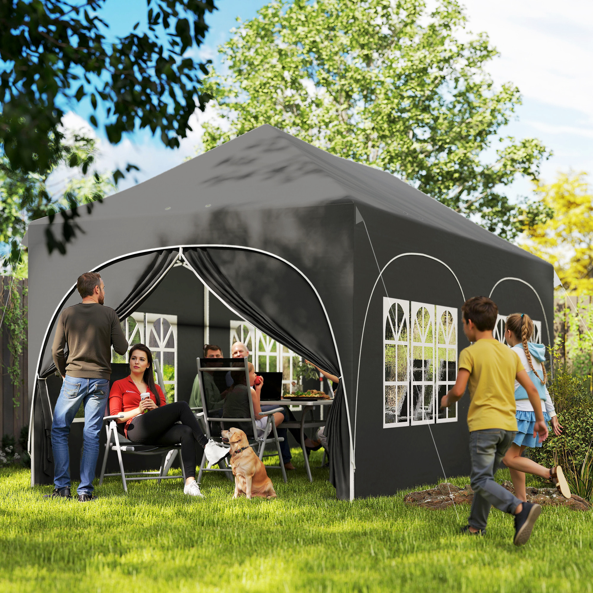 Outsunny Carpa Plegable 6x3 m, Pop-up, con 6 Laterales Extraíbles, Cenador de Jardín con Altura Ajustable, Ventanas, Bolsa de Transporte, UPF30+, Gazebo para Camping, Fiestas, Exterior, Gris Oscuro