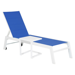 Set bain de soleil et table d'appoint BARBADOS en textilène bleu - aluminium blanc