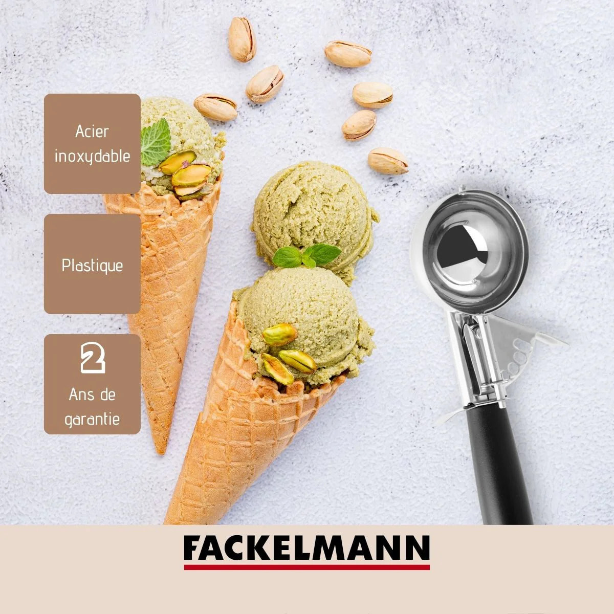 Ensemble de 2 Cuillères à glace avec fonction éjection 21 cm Fackelmann Basic