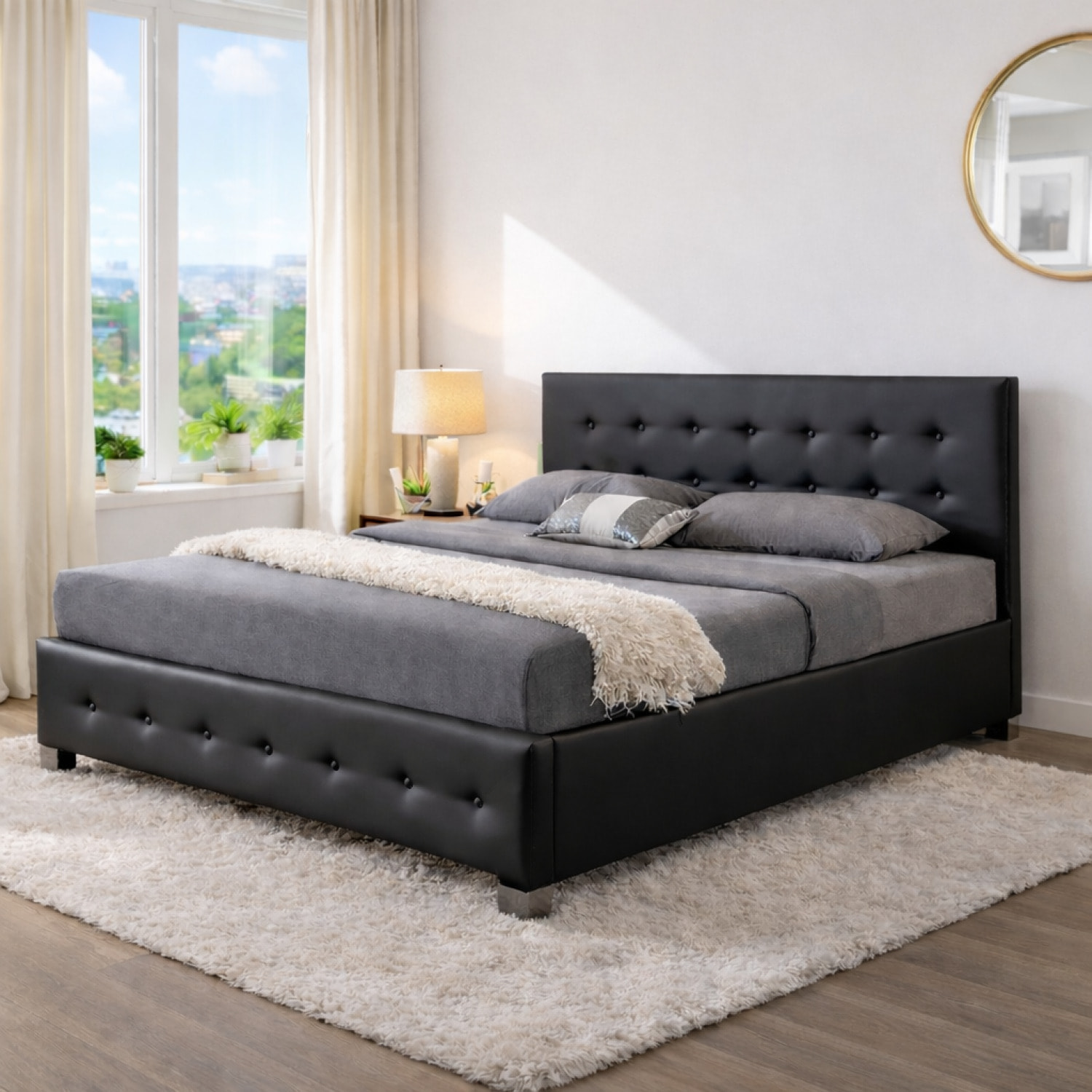 Stucture de lit avec coffre de rangement 140 x 190 cm noir BILBAO