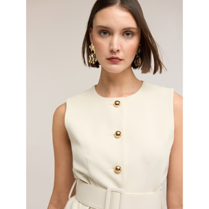 Motivi - Gilet monopetto con bottoni metallici e cintura - Beige