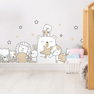 Stickers muraux | Sticker Mural Autocollant - ANIMAUX À LA PÊCHE À LA LUNE ET AUX ÉTOILES - Stickers adhésifs