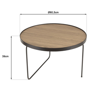 JULIA - Table basse ronde 60x60cm mocha pieds asymétriques métal noir