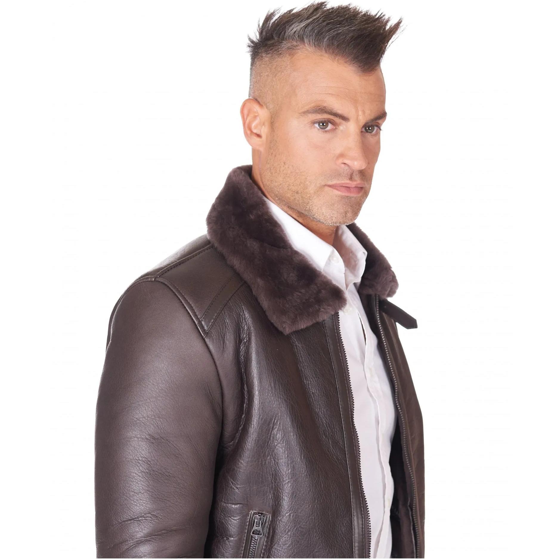 Montone Shearling testa di moro biker uomo collo camicia con fibbia