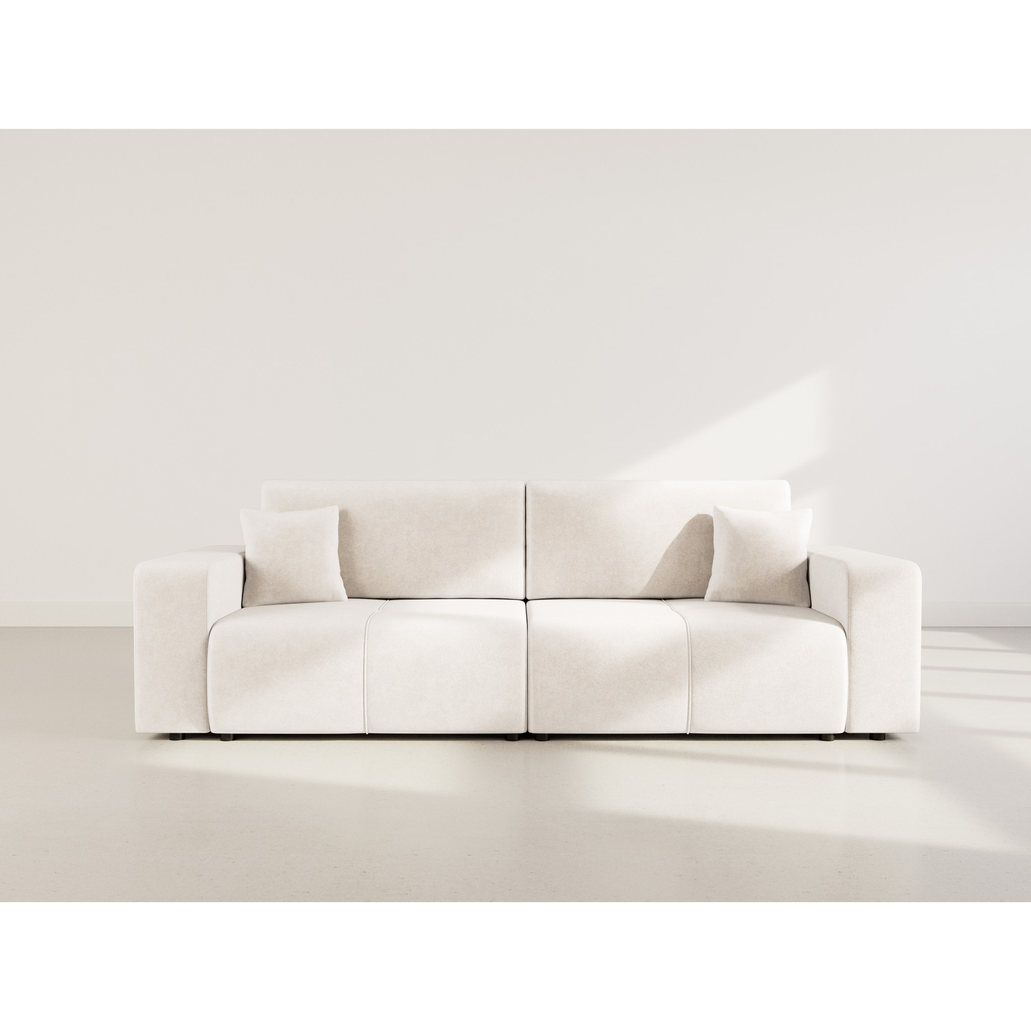 Nicole - Canapé droit 4 places convertible avec coffre en tissu - Beige