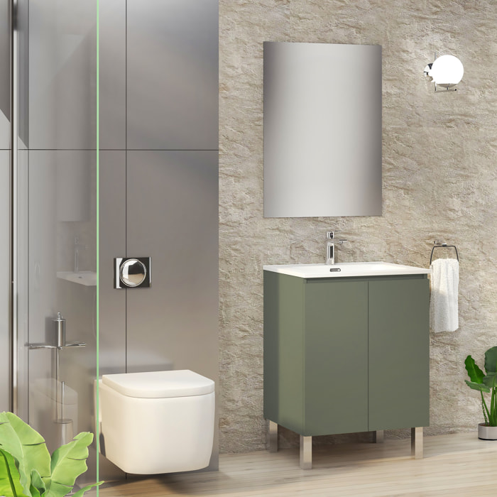 Conjunto de Baño Lust | 60 cm Verde Musgo | Dos Puertas | Lavabo Encastrado | No incluye Espejo | Mueble Montado | Alday