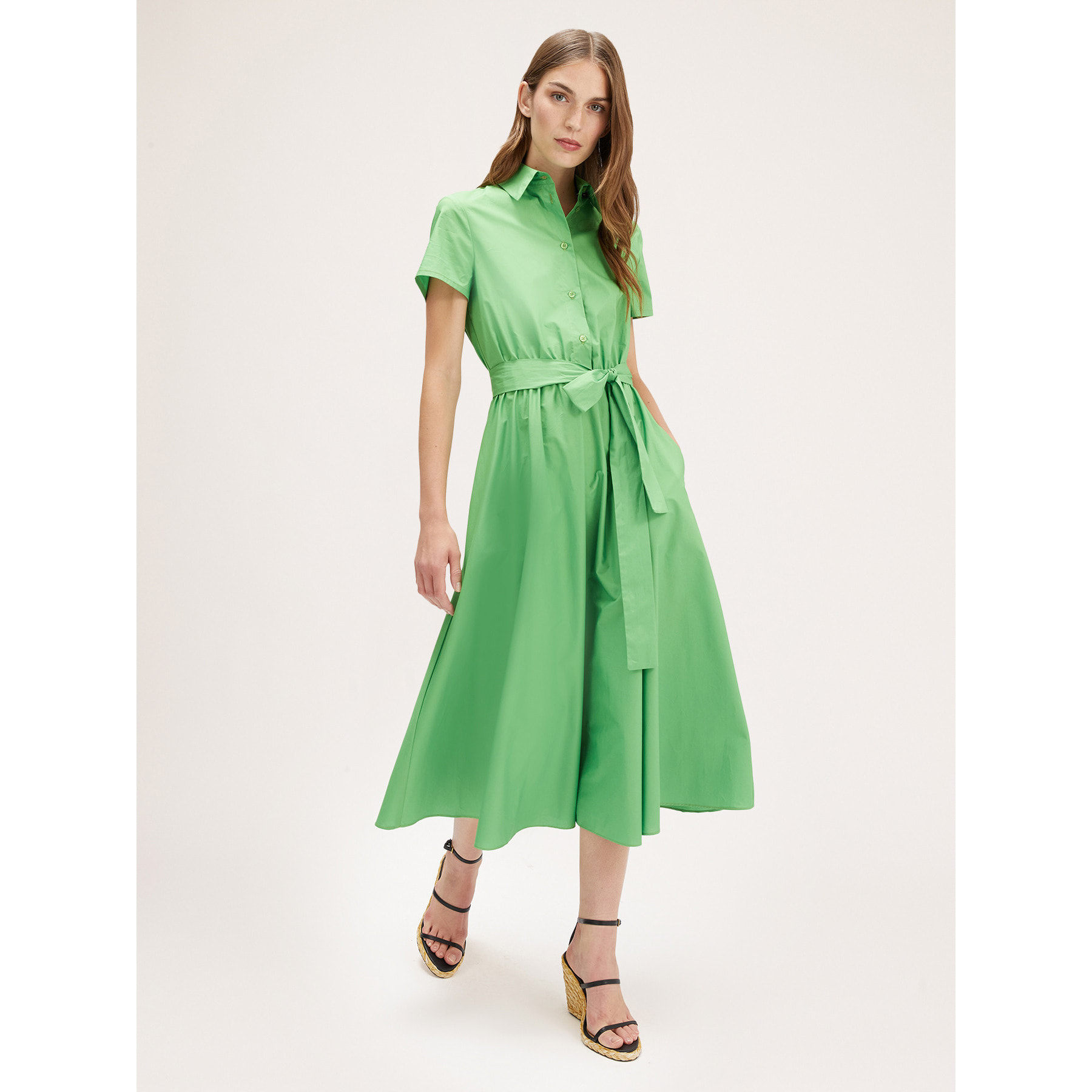 Motivi - Vestido camisero de algodón - Verde claro