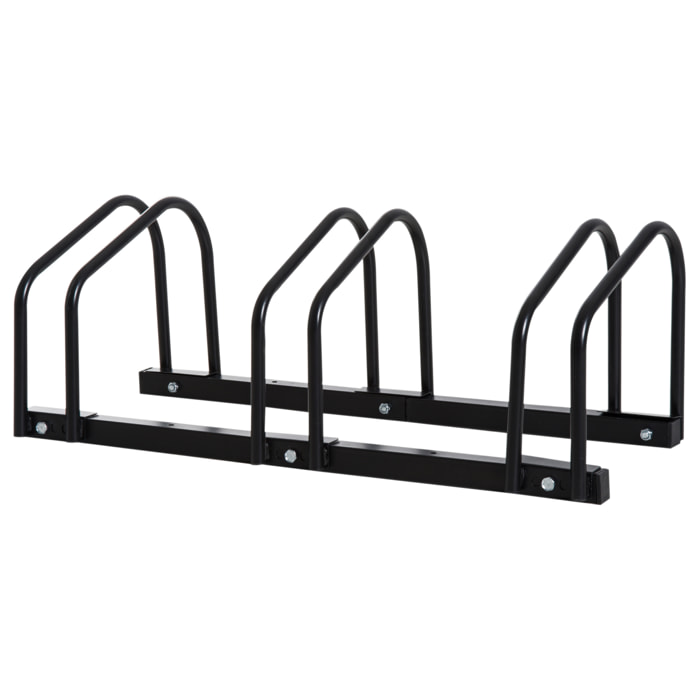 Aparcamiento para 3 Bicicletas Soporte de Acero para Aparcar Bicicletas en el Suelo o Pared Estacionamiento para Interior y Exterior 76x33x27 cm Negro