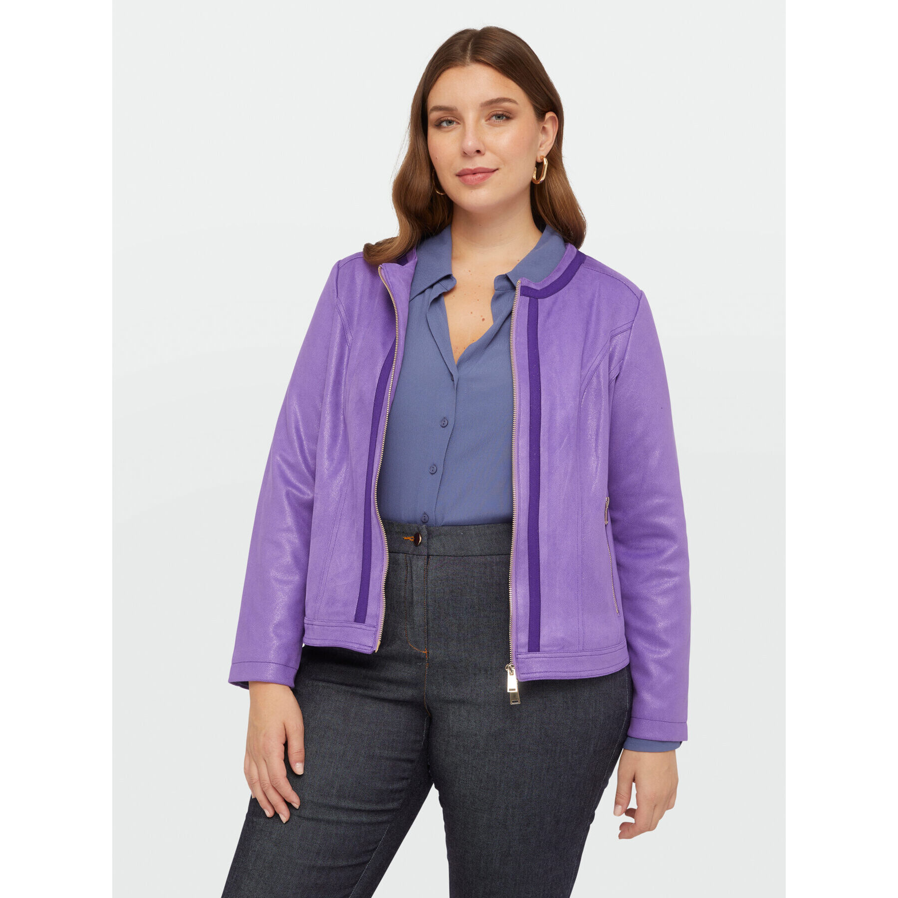 Fiorella Rubino - Chaqueta biker de lúrex con bordes - Violeta