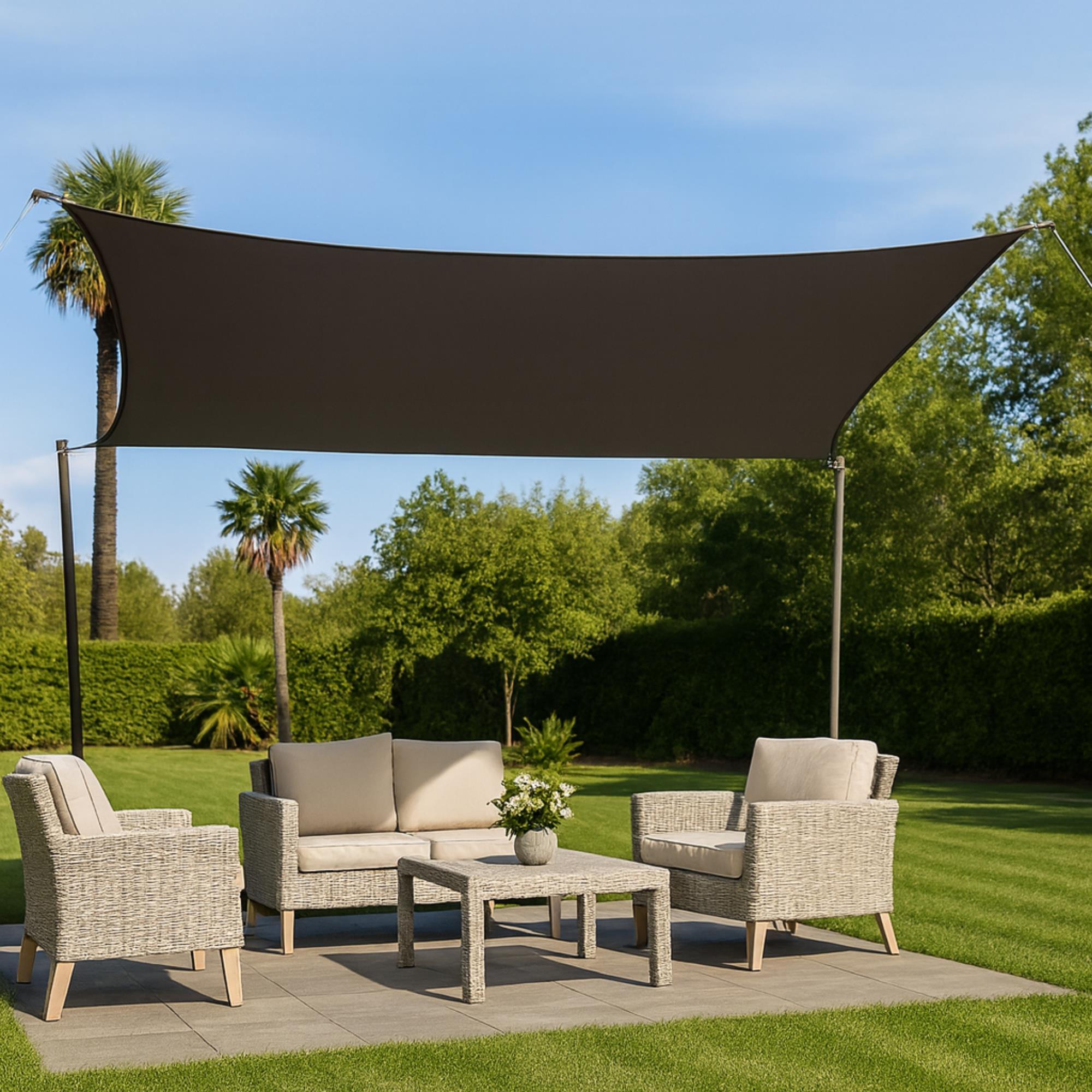 Well Home Paño de Sombra Cuadrado 30x30cm en Poliéster Gris Oscuro con UPF 50+ y Ganchos de Metal