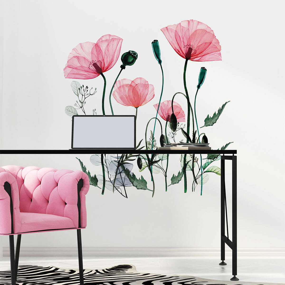 Stickers muraux | Sticker Mural Autocollant - FLEURS COQUELICOTS CHIC - adhésifs fond transparent