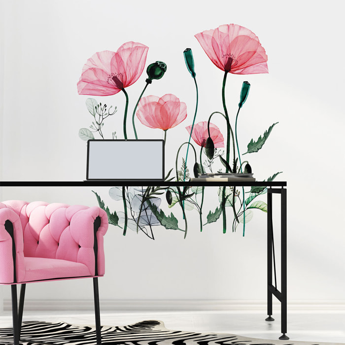 Stickers muraux | Sticker Mural Autocollant - FLEURS COQUELICOTS CHIC - adhésifs fond transparent