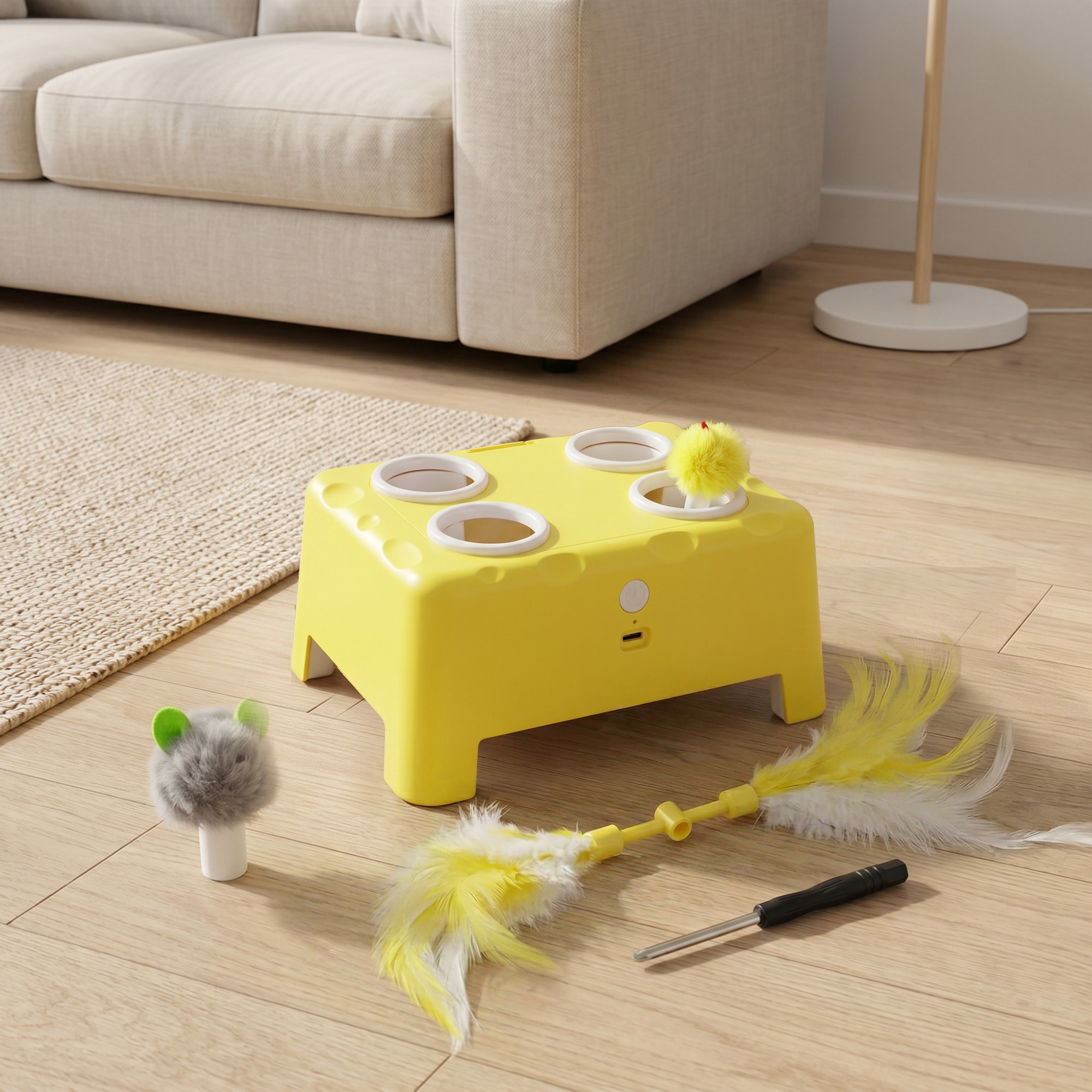 Jouet interactif chat rechargeable 3 modes réglables jaune