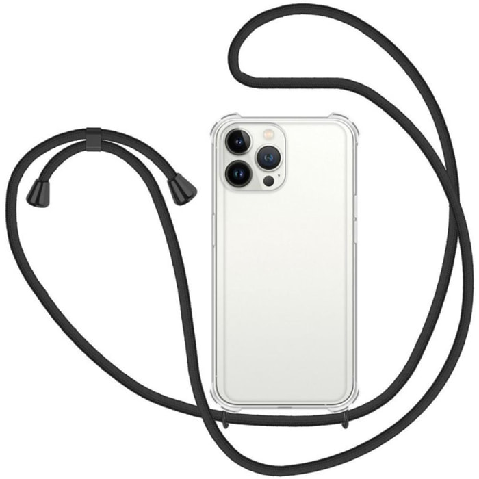 Coque iPhone 13 Pro Max anti-choc silicone avec Cordon noir