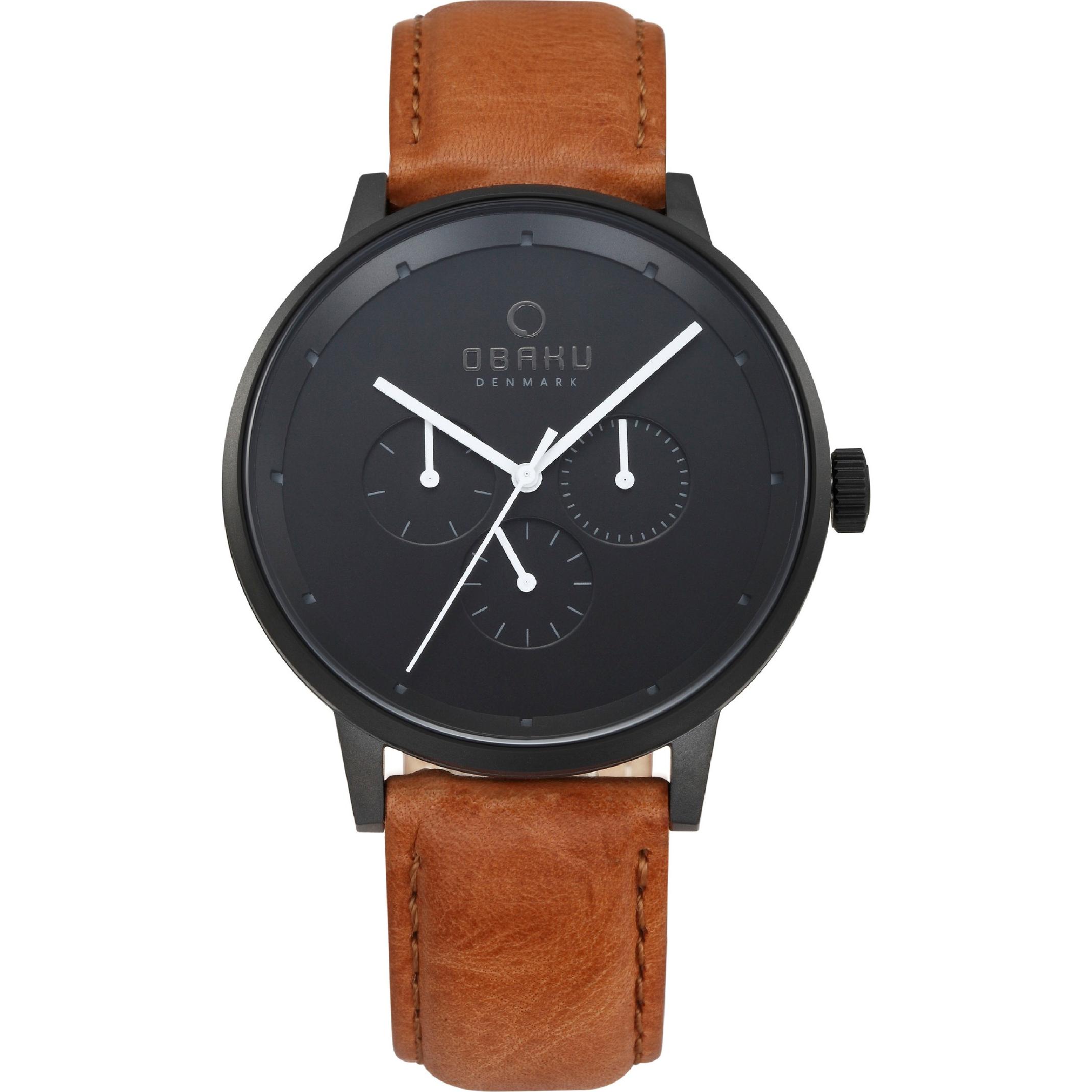 Orologio OBAKU nero-pelle marrone