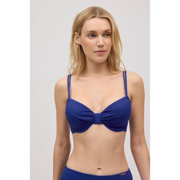 Top bikini riducente in piqué fucsia per coppe C e D