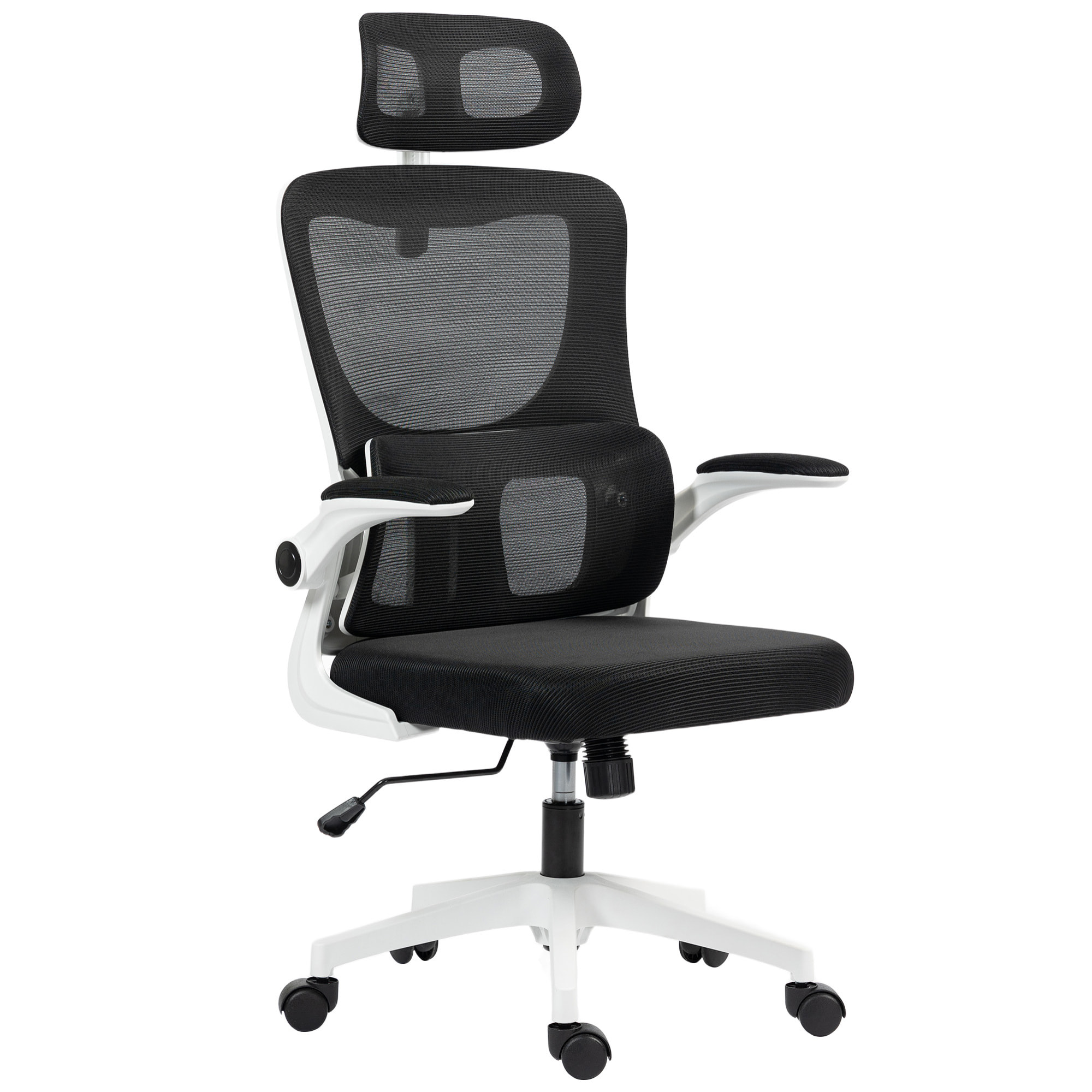 Fauteuil de bureau ergonomique réglable - fonction bascule, support lombaires, tétière ajustable - blanc noir